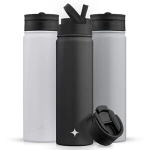 JoyJolt Triple Insulated Water Bottle with Straw Lid AND Flip Lid! 22oz Water Bottle, 12 Hour Hot/Cold Vacuum Insulated Stainless Steel Water Bottle. BPA-Free Leakproof Water Bottles - Thermos Bottle