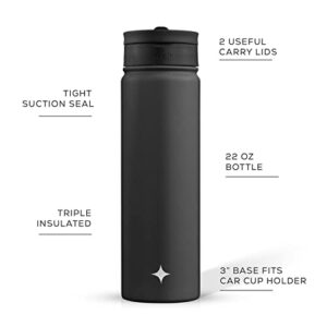 JoyJolt Triple Insulated Water Bottle with Straw Lid AND Flip Lid! 22oz Water Bottle, 12 Hour Hot/Cold Vacuum Insulated Stainless Steel Water Bottle. BPA-Free Leakproof Water Bottles - Thermos Bottle