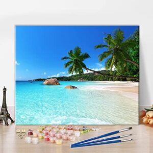tishiron seaside beach paint by numbers for adults kids adults coconut tree seascape painting diy paint by number paint by numbers kits nordic wall decor 16"x20" (without frame)