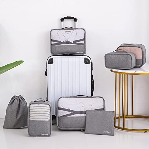 7 Set Packing Cubes for Suitcases, DEWEL Travel Luggage Packing Organizers with Shoe Bag, Laundry Bag, Clothing Underwear Bag, Luggage Organizer Bags for Travel Accessories(Grey)