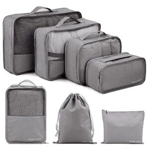 7 set packing cubes for suitcases, dewel travel luggage packing organizers with shoe bag, laundry bag, clothing underwear bag, luggage organizer bags for travel accessories(grey)