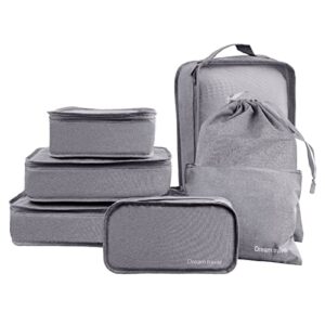 7 Set Packing Cubes for Suitcases, DEWEL Travel Luggage Packing Organizers with Shoe Bag, Laundry Bag, Clothing Underwear Bag, Luggage Organizer Bags for Travel Accessories(Grey)