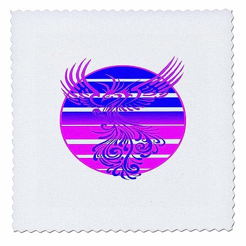 3dRose Arising Anew Phoenix and Retro Sunrise Vector Art Blue Pink - Quilt Squares (qs-371412-9)