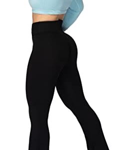 Sunzel Flare Leggings, Crossover Yoga Pants for Women with Tummy Control, High-Waisted and Wide Leg Black