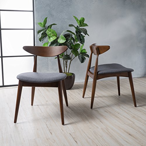 Christopher Knight Home Barron Fabric Dining Chairs, 2-Pcs Set, Charcoal & Bass Mid Century Modern Square Faux Wood Dining Table, Walnut Finish