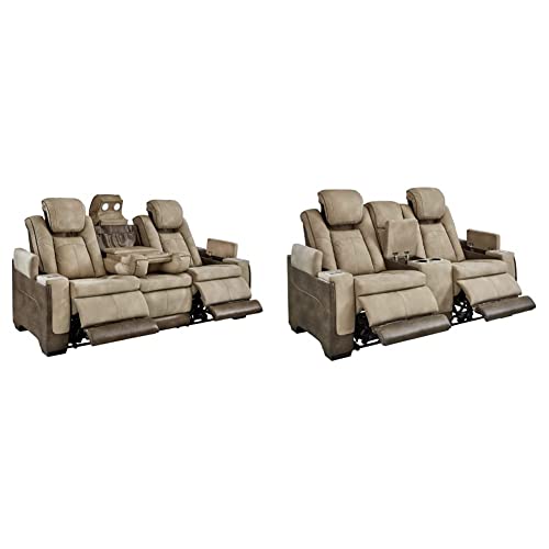 Signature Design by Ashley Next-Gen DuraPella Power Reclining Sofa with Adjustable Headrest, Sand & Next-Gen DuraPella Power Reclining Loveseat with Console & Adjustable Headrest, Sand