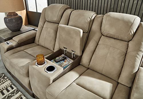 Signature Design by Ashley Next-Gen DuraPella Power Reclining Sofa with Adjustable Headrest, Sand & Next-Gen DuraPella Power Reclining Loveseat with Console & Adjustable Headrest, Sand