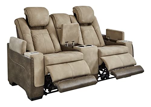 Signature Design by Ashley Next-Gen DuraPella Power Reclining Sofa with Adjustable Headrest, Sand & Next-Gen DuraPella Power Reclining Loveseat with Console & Adjustable Headrest, Sand