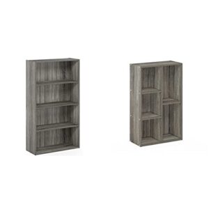 furinno pasir 4 tier open shelf, french oak grey & luder 5-cube no tool assembly open shelf, french oak
