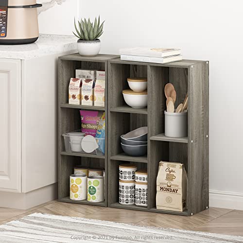 Furinno Pasir 4 Tier Open Shelf, French Oak Grey & Luder 5-Cube No Tool Assembly Open Shelf, French Oak