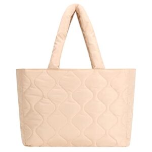 plusfeel large puffer tote bag for women, quilted puffer bag, puffer bag, padded puffy tote bag, beige