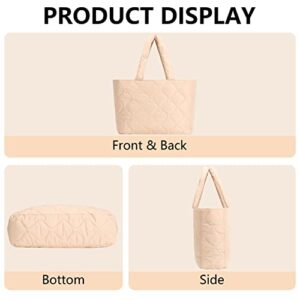 Plusfeel Large Puffer Tote Bag for Women, Quilted Puffer Bag, Puffer Bag, Padded Puffy Tote Bag, Beige