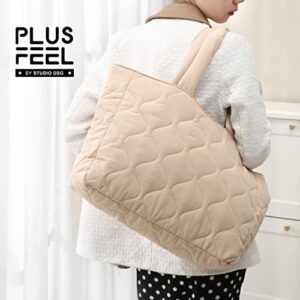 Plusfeel Large Puffer Tote Bag for Women, Quilted Puffer Bag, Puffer Bag, Padded Puffy Tote Bag, Beige