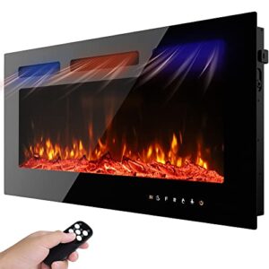 36" electric fireplace inserts wall mounted fireplace with [3d flame] [wall mounted] [remote control] for the living room bedroom indoor, black
