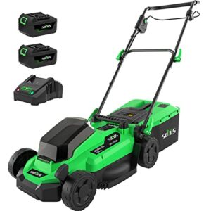 soyus electric lawn mower cordless, 13 inch 20v lawn mowers with brushless motor, 5-position height adjustment, 2x4.0ah batteries & charger included