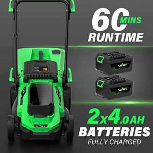 SOYUS Electric Lawn Mower Cordless, 13 Inch 20V Lawn Mowers with Brushless Motor, 5-Position Height Adjustment, 2x4.0Ah Batteries & Charger Included