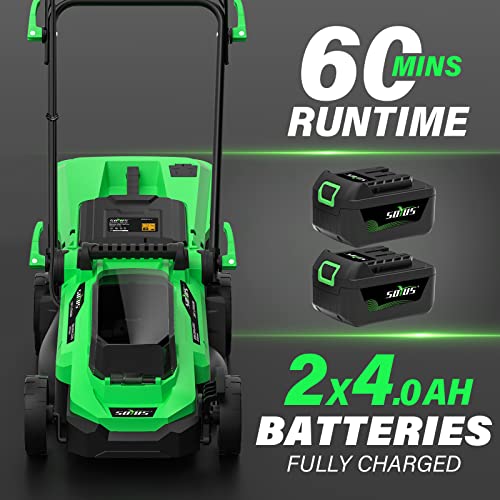 SOYUS Electric Lawn Mower Cordless, 13 Inch 20V Lawn Mowers with Brushless Motor, 5-Position Height Adjustment, 2x4.0Ah Batteries & Charger Included