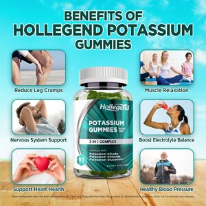 Potassium 3 in 1 Complex Gummies Sugar Free, New Formula with 99mg Potassium Citrate, Potassium Chloride, Potassium Gluconate, Leg Cramps & Muscle Supplements, 60 Chewables