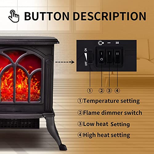 Electric Fireplace Heater Stove Indoor, 18'' Compact Freestanding Infrared Heater with Realistic Flame, 800/1500W Portable Space Heater, Overheating Protection, ETL Certified