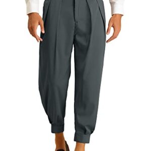 Lars Amadeus Gray Cropped Pants for Men's Solid Color Double Pleated Tapered Dress Pants 36 Dark Gray