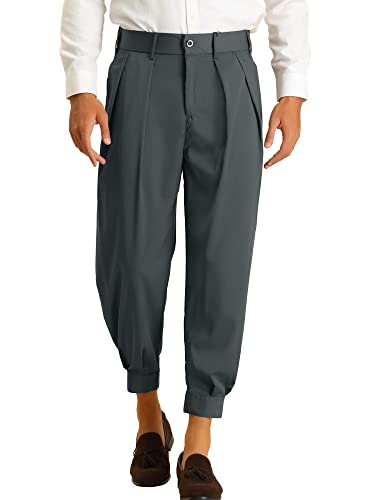 Lars Amadeus Gray Cropped Pants for Men's Solid Color Double Pleated Tapered Dress Pants 36 Dark Gray