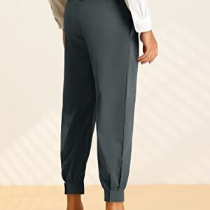 Lars Amadeus Gray Cropped Pants for Men's Solid Color Double Pleated Tapered Dress Pants 36 Dark Gray