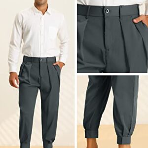 Lars Amadeus Gray Cropped Pants for Men's Solid Color Double Pleated Tapered Dress Pants 36 Dark Gray