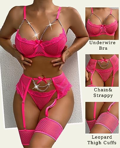 Avidlove Sexy Sleepwear for Women 4 Piece Sets High Waist Underwear(Pink S)