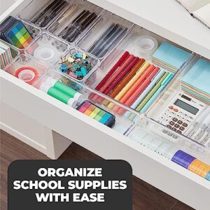 FRANIKAI 25 PCS Clear Plastic Drawer Organizer Set with 4 Sizes, Vanity Desk Drawer Divider & Makeup Organizer, Bathroom, Kitchen, Office Desk & Jewelry Organizer, Cabinet Storage Bins Divider Plastic Drawer Organizer of 25 PCS , Set 4 Sizes for Bathroom,