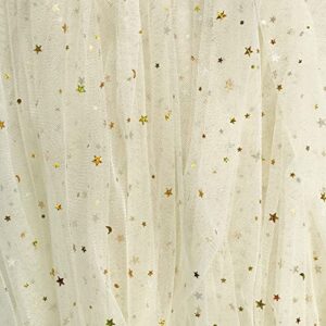 levylisa glitter star moon sequin tulle net yarn for tutu skirts sewing birthday wedding party decoration, 59” by 5 yards (beige)