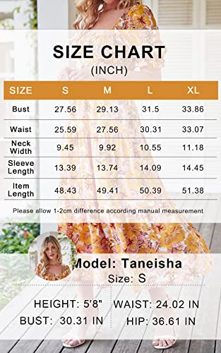 PRETTYGARDEN Women's Summer Puff Sleeve Floral Maxi Dress Square Neck Smocked Boho Flowy A Line Casual Beach Long Dresses (Big Floral White and Blue,Large)