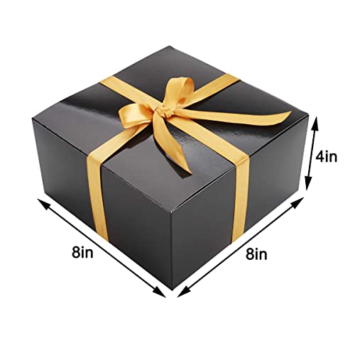 Frantis Black Gift Boxes 8x8x4 Inches 10 Pack, Paper Gift Box With Lids for Bridesmaid Proposal, Birthday, Party,Christmas, Wedding, Crafting Cupcake Boxes, Party Boxes Easy to Assemble Gift Box With Elegant Ribbons