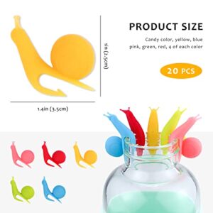 20 Pieces Cute Snail Shape Silicone Tea Bag Holder, LEEFONE Candy Colors Cup Hangers for Gift Set Home Party Supplies