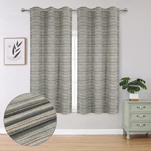 owenie 100% blackout curtain 2 panels set 63 inches long, thermal insulated warm linen blend grommet blackout window treatment, printed striped window curtains for bedroom, 42" wx63 l