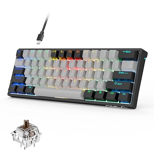 AULA RGB 60 Percent Wired Gaming Keyboard Mechanical, Mini Compact Hot Swappable Mechanical Gaming Keyboards with Brown Switches-Black&Grey