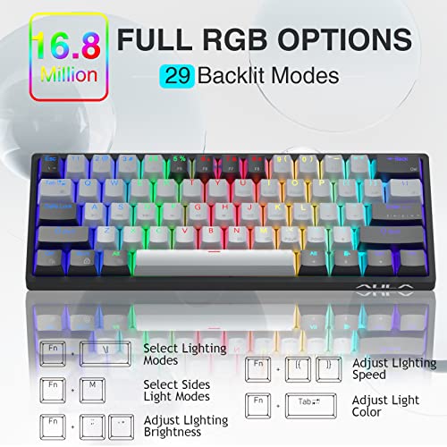 AULA RGB 60 Percent Wired Gaming Keyboard Mechanical, Mini Compact Hot Swappable Mechanical Gaming Keyboards with Brown Switches-Black&Grey