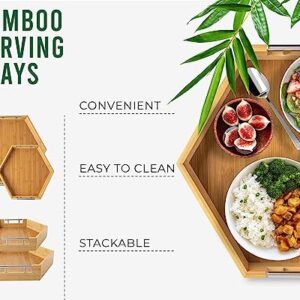 Comfify Honeycomb Serving Trays with Handles – Set of 2 Bamboo Hexagon Nesting Trays – Large, and Small Trays Set for Food, Ottoman Décor & More – Modern Trays for Breakfast -Natural