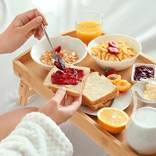 JESSILIN HOME Bamboo Bed Tray Table, Breakfast Tray for Eating with Folding Adjustable Legs & Handles, Whole Bamboo