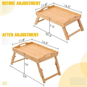 JESSILIN HOME Bamboo Bed Tray Table, Breakfast Tray for Eating with Folding Adjustable Legs & Handles, Whole Bamboo