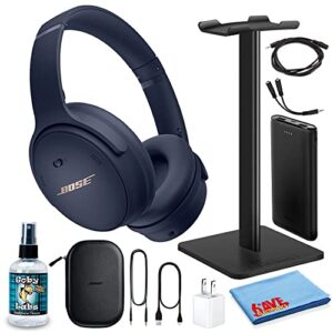 bose quietcomfort 45 wireless noise-canceling headphones (midnight blue) bundle with powerbank + headphone stand + usb adapter + 3.5mm extender & splitter + headphone cleaning kit (renewed)