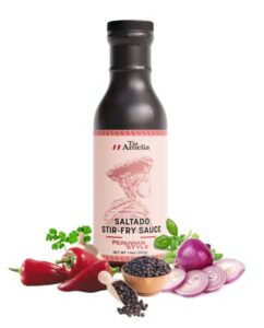 tia amelia lomo saltado stir-fry sauce - gluten-free peruvian chinese fusion sauce for steak, chicken, seafood, and vegetables - marinade and sauce perfect for dressings, and gourmet cooking (14oz)