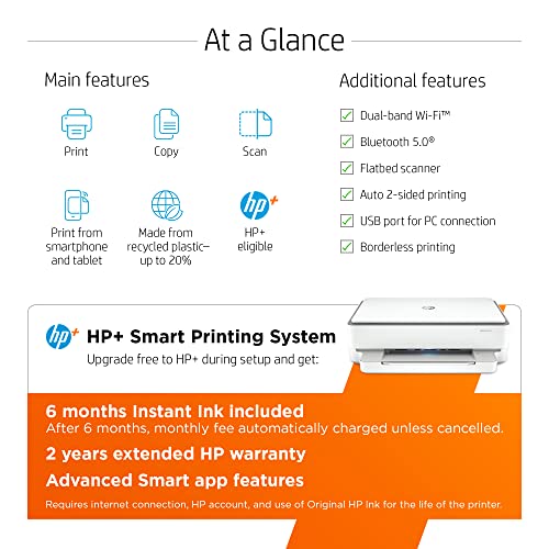 HP Envy 6055e Wireless Color All-in-One Printer with 6 Months Free Ink (223N1A) (Renewed Premium),white