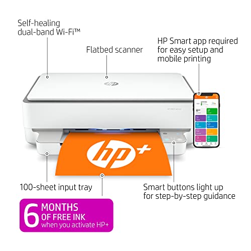 HP Envy 6055e Wireless Color All-in-One Printer with 6 Months Free Ink (223N1A) (Renewed Premium),white