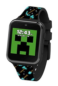 accutime minecraft kids black educational learning touchscreen smart watch toy for girls, boys, toddlers - selfie cam, learning games, alarm, calculator, pedometer & more (model: min4081az)