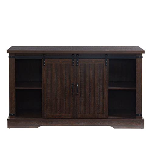 JYED DECOR 54 Inch Freestanding TV Stand Media Console with Sliding Barn Doors, Electric Fireplace, and 2 Cabinets with 2 Shelves, Espresso