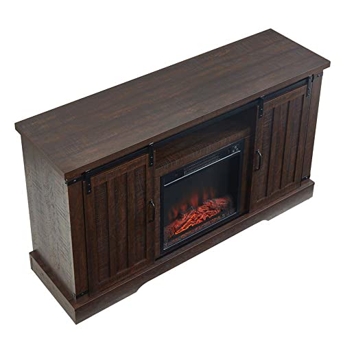 JYED DECOR 54 Inch Freestanding TV Stand Media Console with Sliding Barn Doors, Electric Fireplace, and 2 Cabinets with 2 Shelves, Espresso