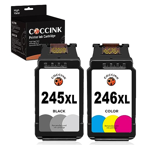 COCCINK 245XL 246XL Ink Cartridge Replacement for Canon PG-245 CL-246 PG-243 CL-244 XL Compatible to Pixma MX490 MX492 MG2522 MG2922 TR4520 TS3322 TS3122 Printer Ink (1 Black 1 Tri-Color)