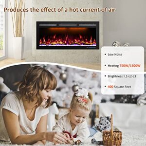 Mystflame 72 Inch WiFi-Enabled Electric Fireplace Inserts & Wall Mounted, Slim Electric Fireplace Heater, 750/1500w, Adjustable Flame Color, Remote Control & Touch Screen, Logs & Crystals, Black