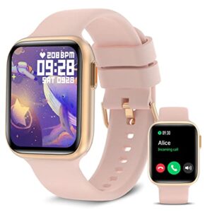 bebinca smart watches for women (answer/make call) with heart rate/sleep/blood oxygen monitor, voice assistant compatible with samsung iphone android phones, ip68 waterproof, rose gold