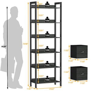 Furologee 6-Tier Bookshelf,6-Tier Bookshelf, Entryway Table with 3 Tiers Storage Shelves, Wood and Metal Storage Rack for Home Office, Bedroom, Black Oak